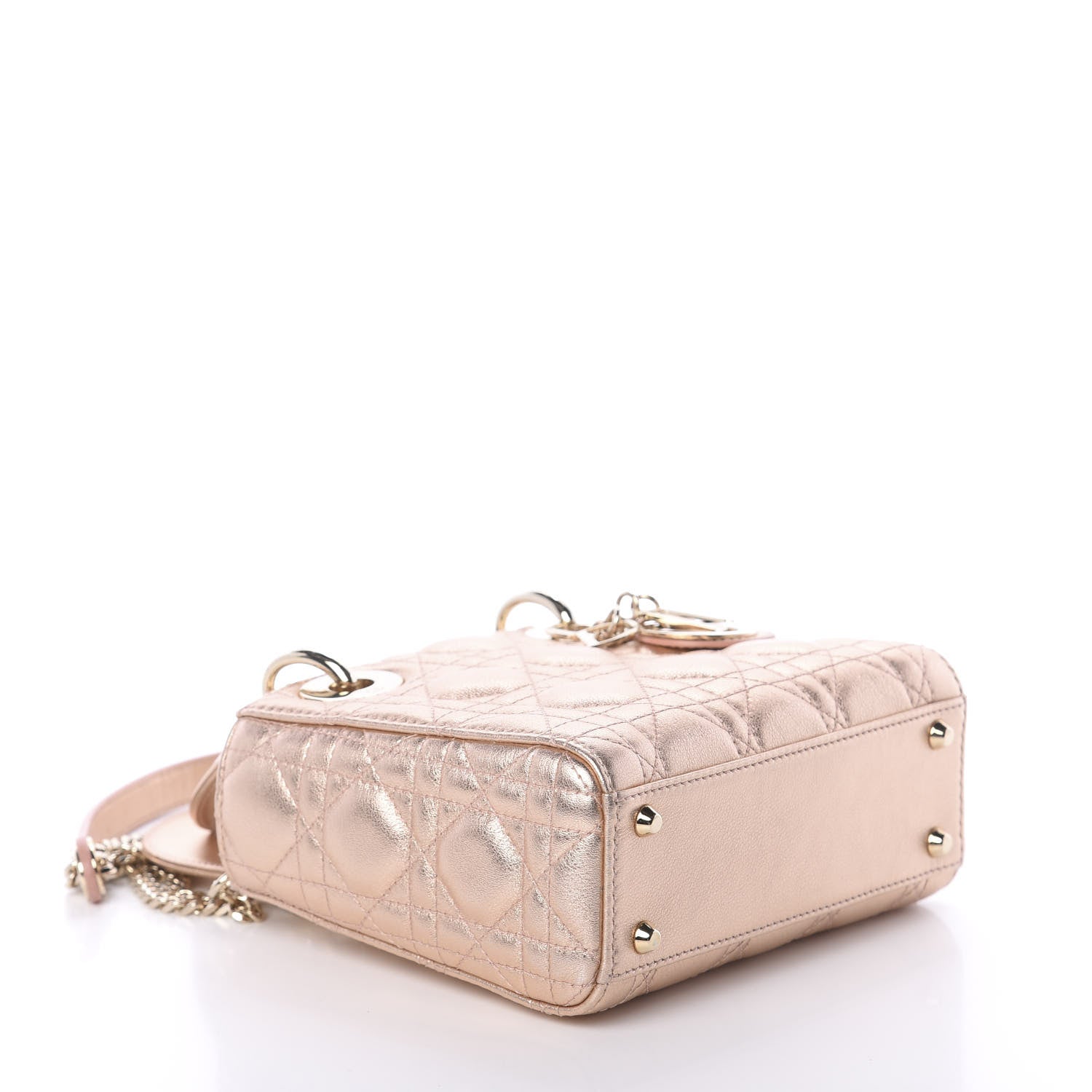 Christian Dior Lambskin Cannage Mini Lady Dior Metallic Champagne 5 of 9
