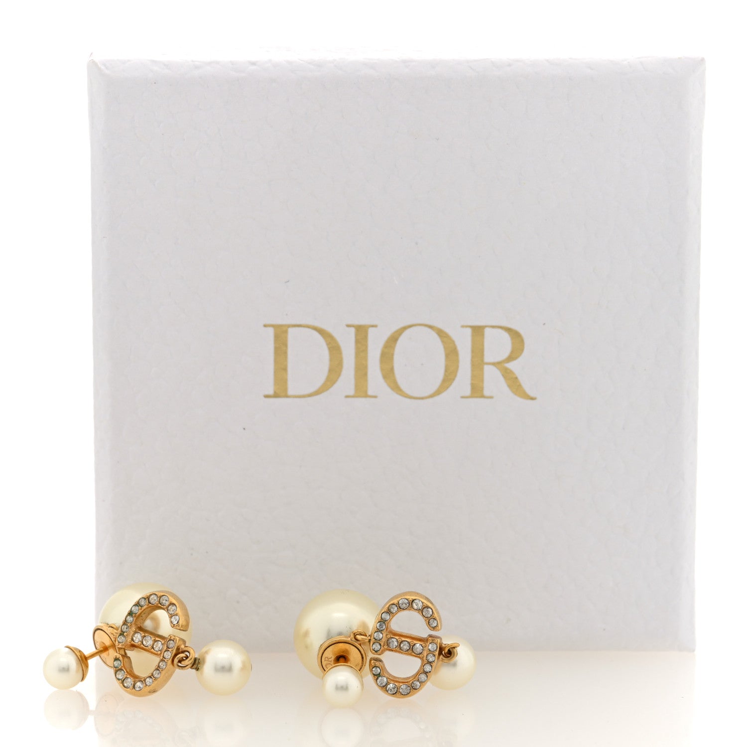 Christian Dior Pearl Crystal Tribal CD Drop Earrings Gold 5 of 5