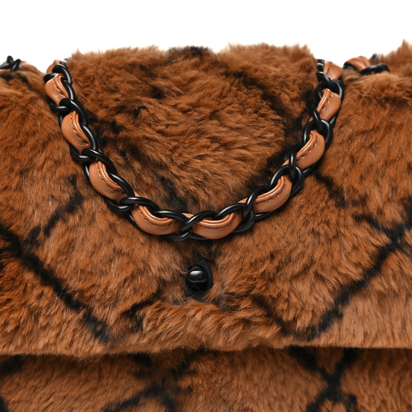 Rabbit Fur Quilted Print Flap Brown Black
