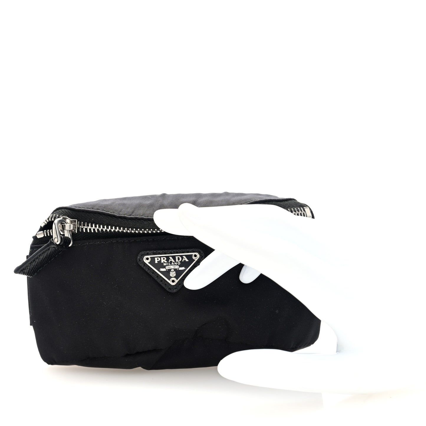 Re-Nylon Travel Saffiano Metal Triangle Logo Mini Arm Pouch Black