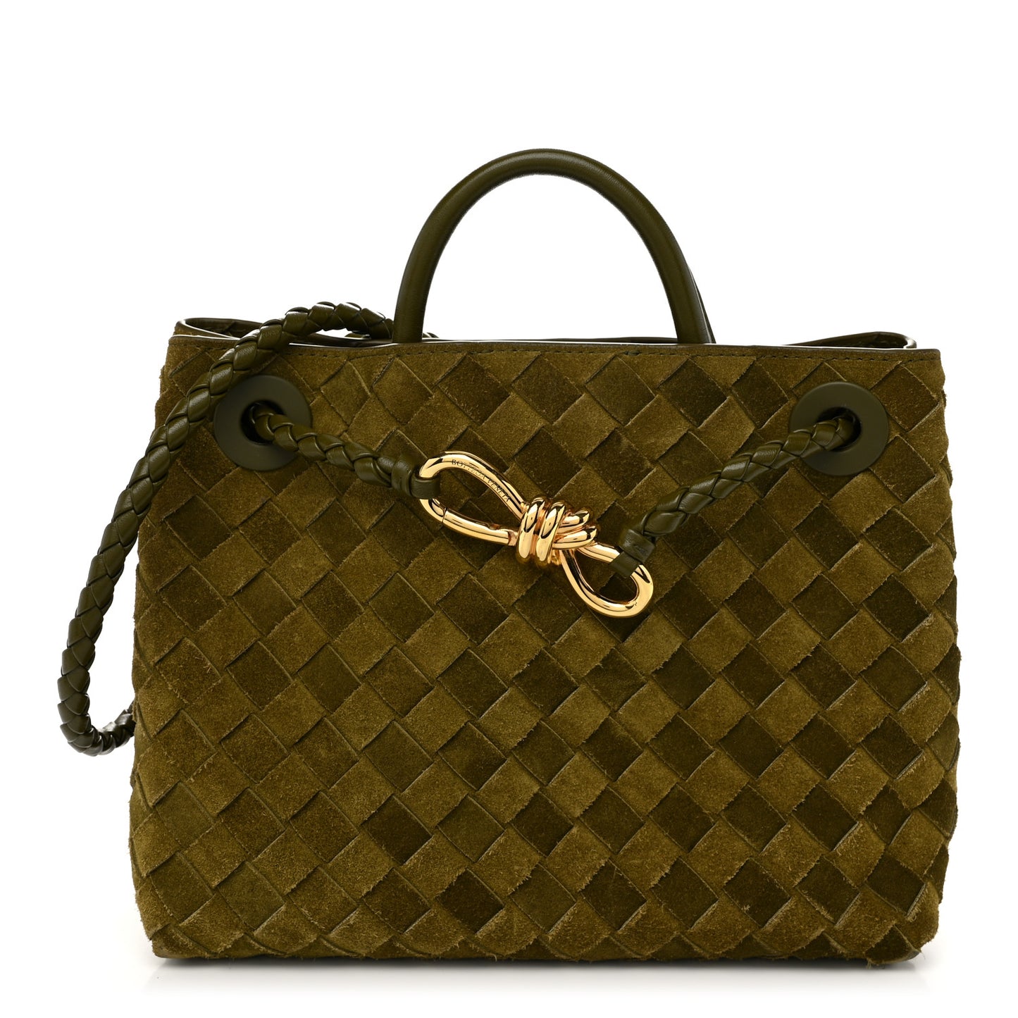 Suede Intrecciato Small Andiamo Shoulder Bag Olive Oil