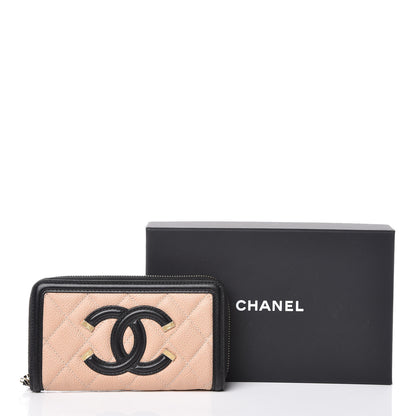 Chanel Caviar Quilted Small Filigree Zip Around Wallet Beige Black 9 of 9