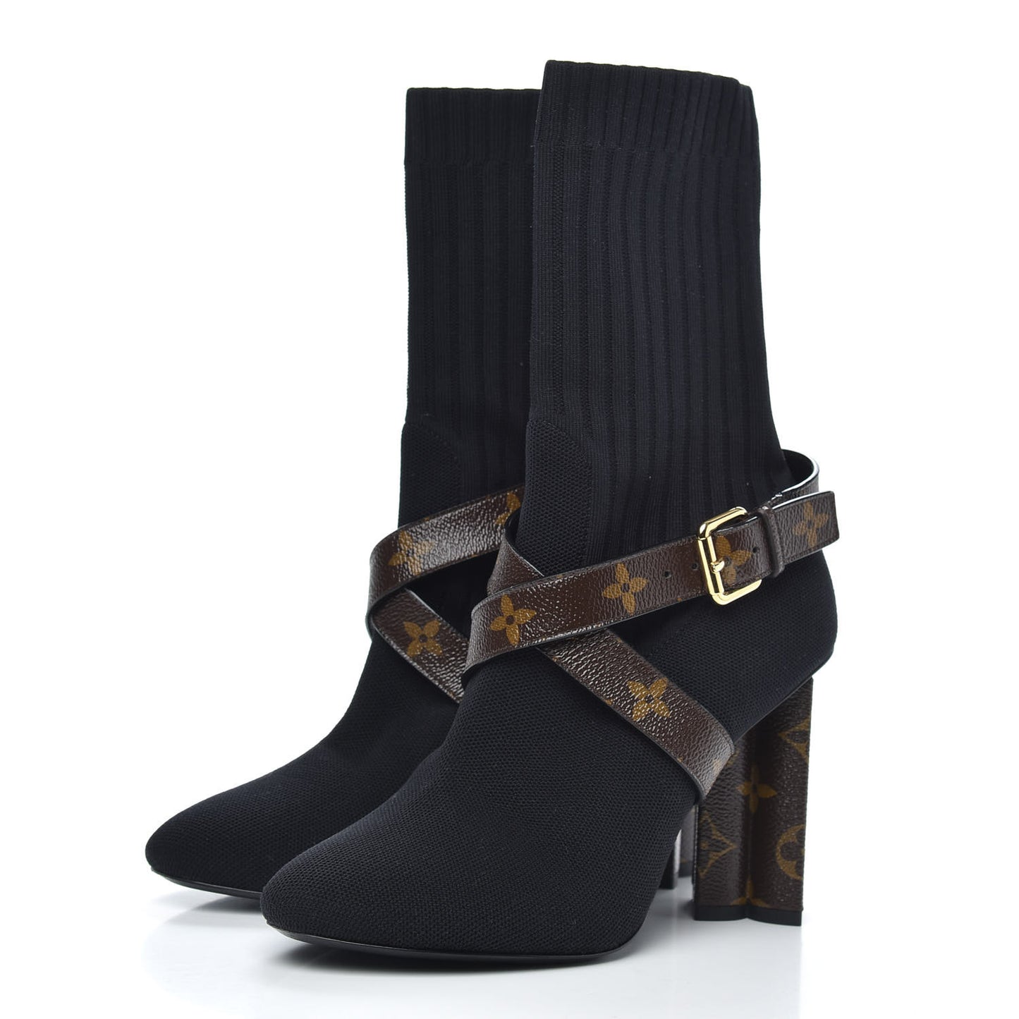 Monogram Stretch Fabric Silhouette Ankle Boots 38 Black