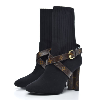 Louis Vuitton Monogram Stretch Fabric Silhouette Ankle Boots 38 Black 3 of 8