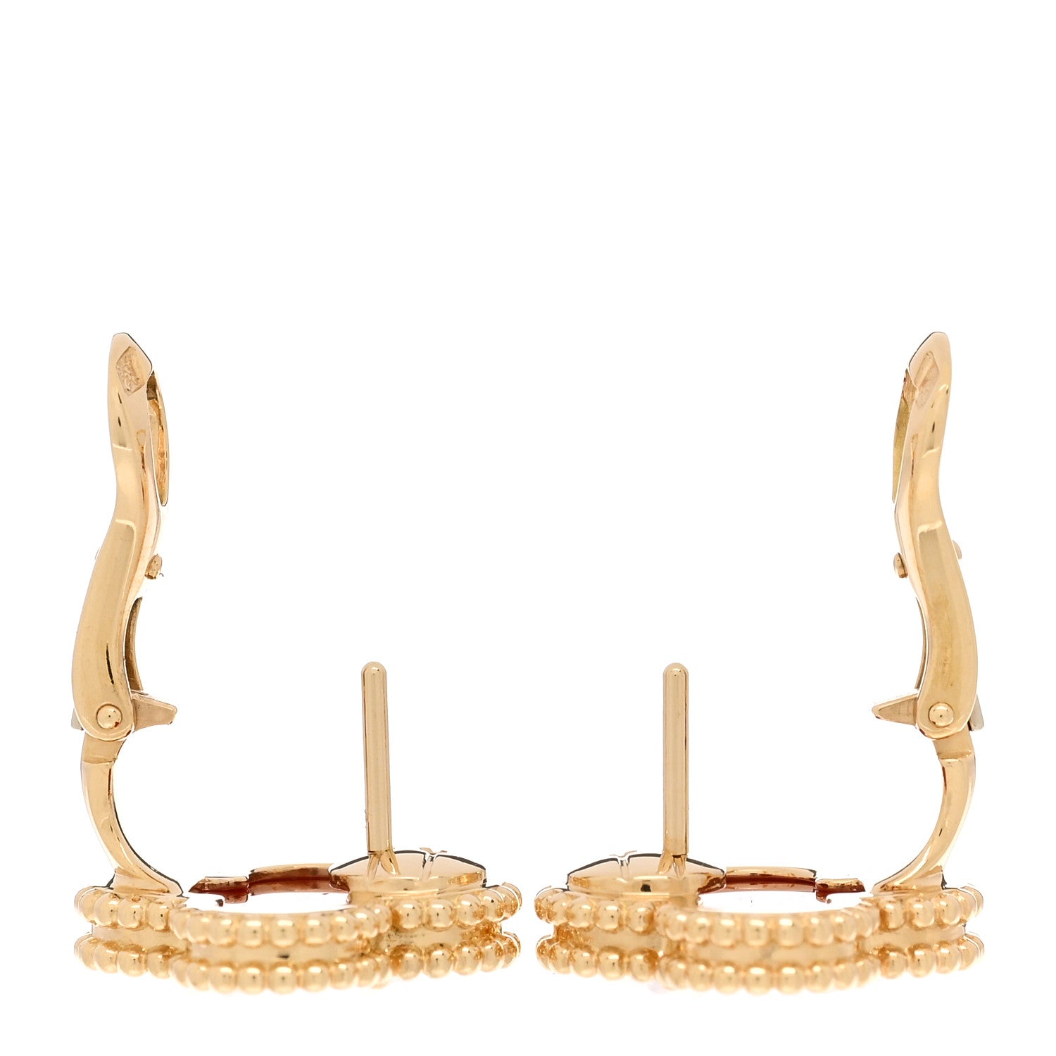 Van Cleef & Arpels 18K Yellow Gold Carnelian Vintage Alhambra Earrings 3 of 5