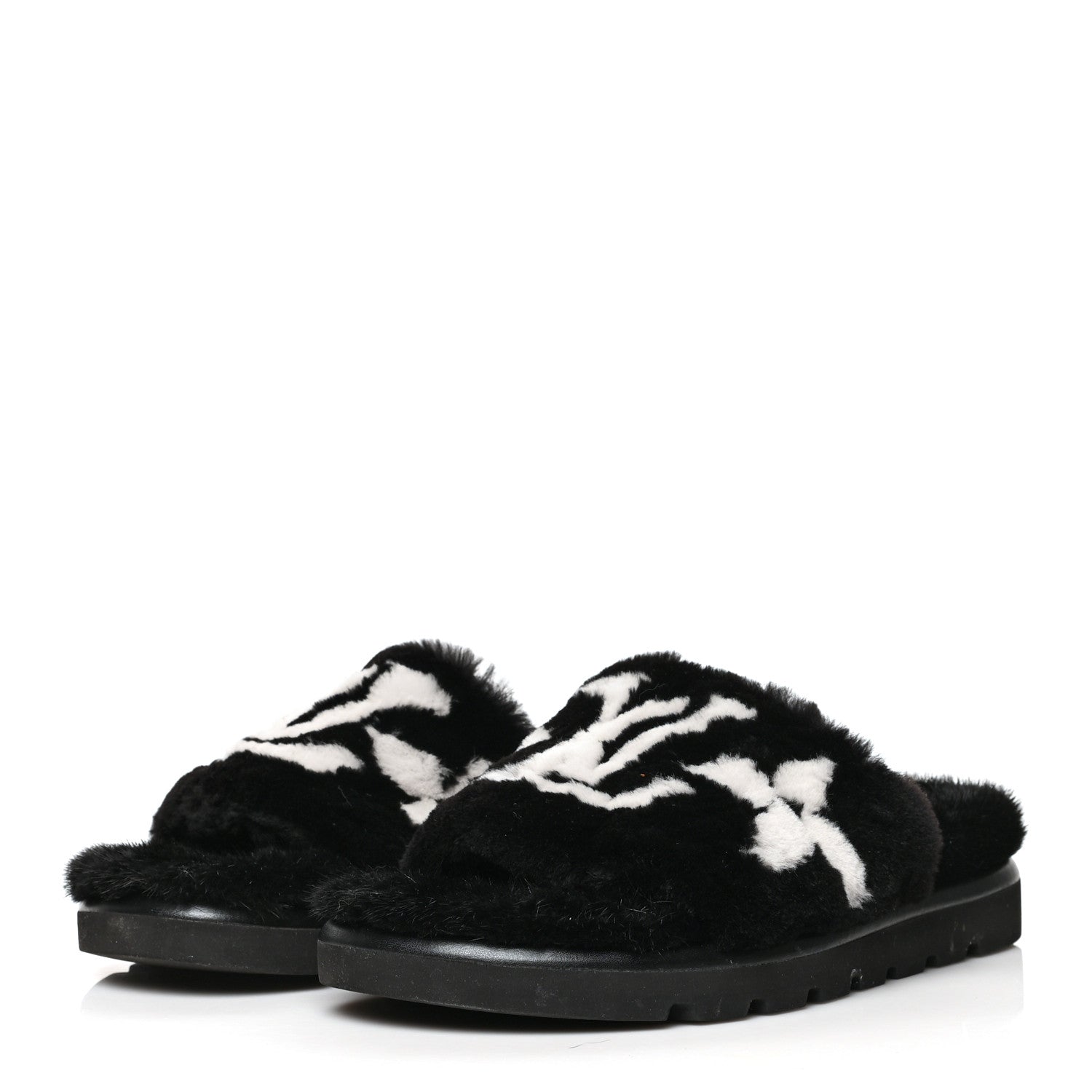 Louis Vuitton Shearling Monogram Giant Paseo Flat Comfort Mule 39 Black 3 of 9