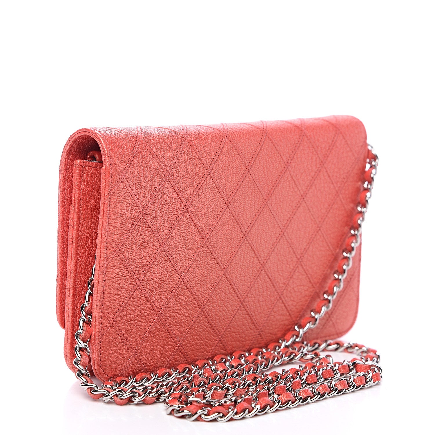 Chanel Metallic Goatskin Double Stitch Wallet On Chain WOC Orange 2 of 10