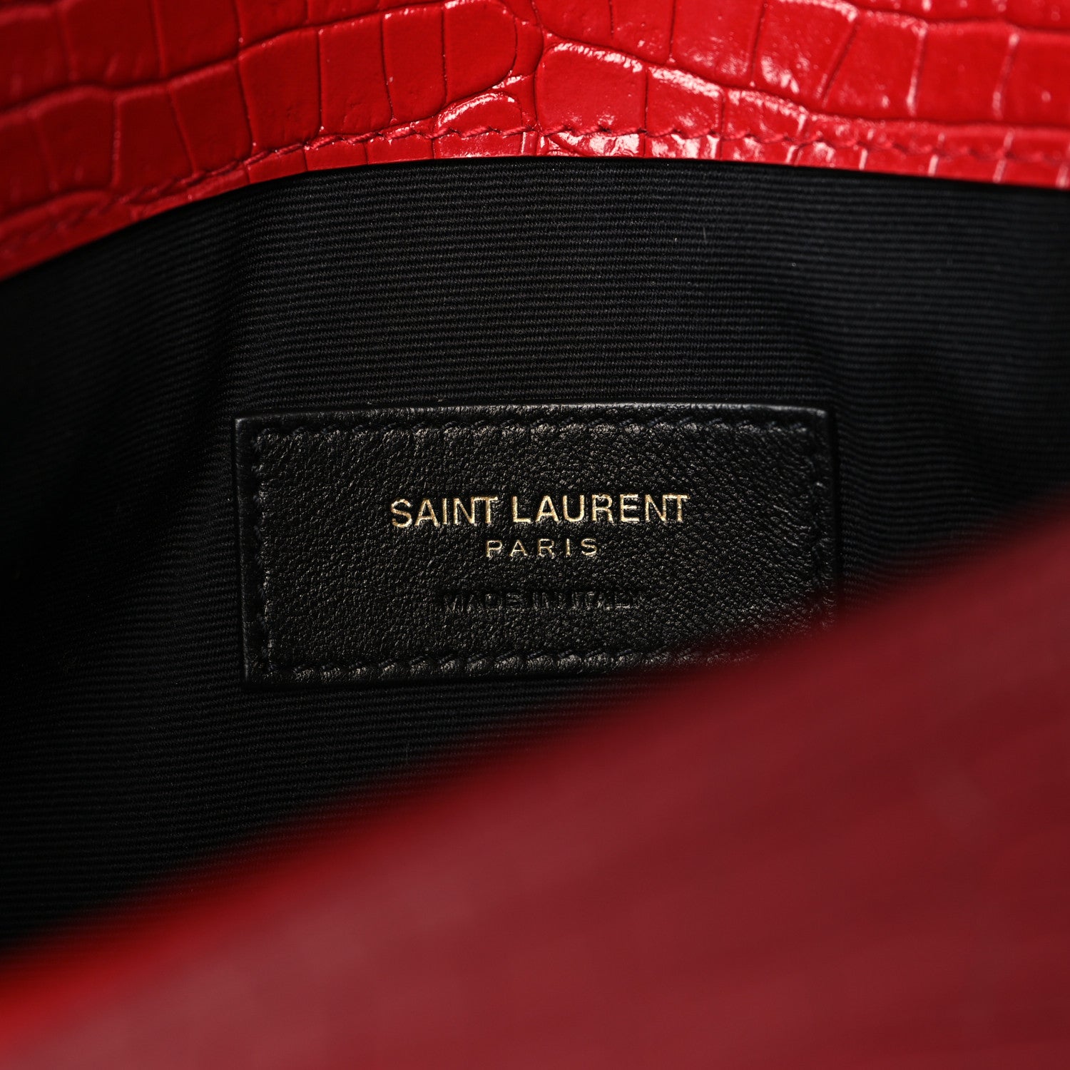 Saint Laurent Calfskin Crocodile Embossed Uptown Monogram Pouch Rouge Eros 6 of 8