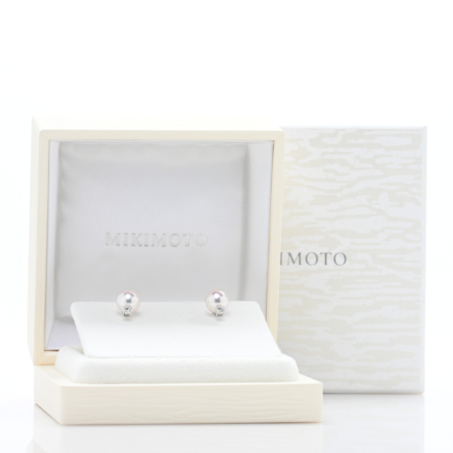 Mikimoto 18K White Gold Diamond Akoya Pearl 8-8.5mm Stud Earrings 5 of 5