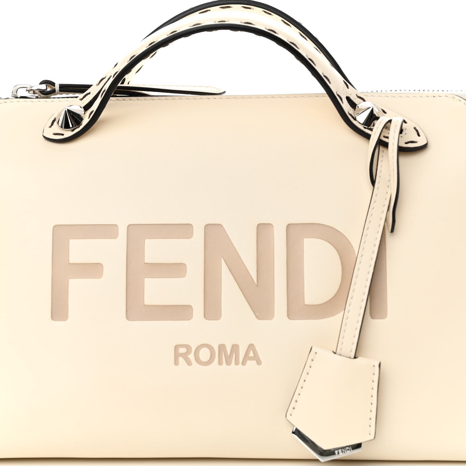 Fendi Vitello King Logo Embossed Medium By The Way Boston Bag White Ice 9 of 12