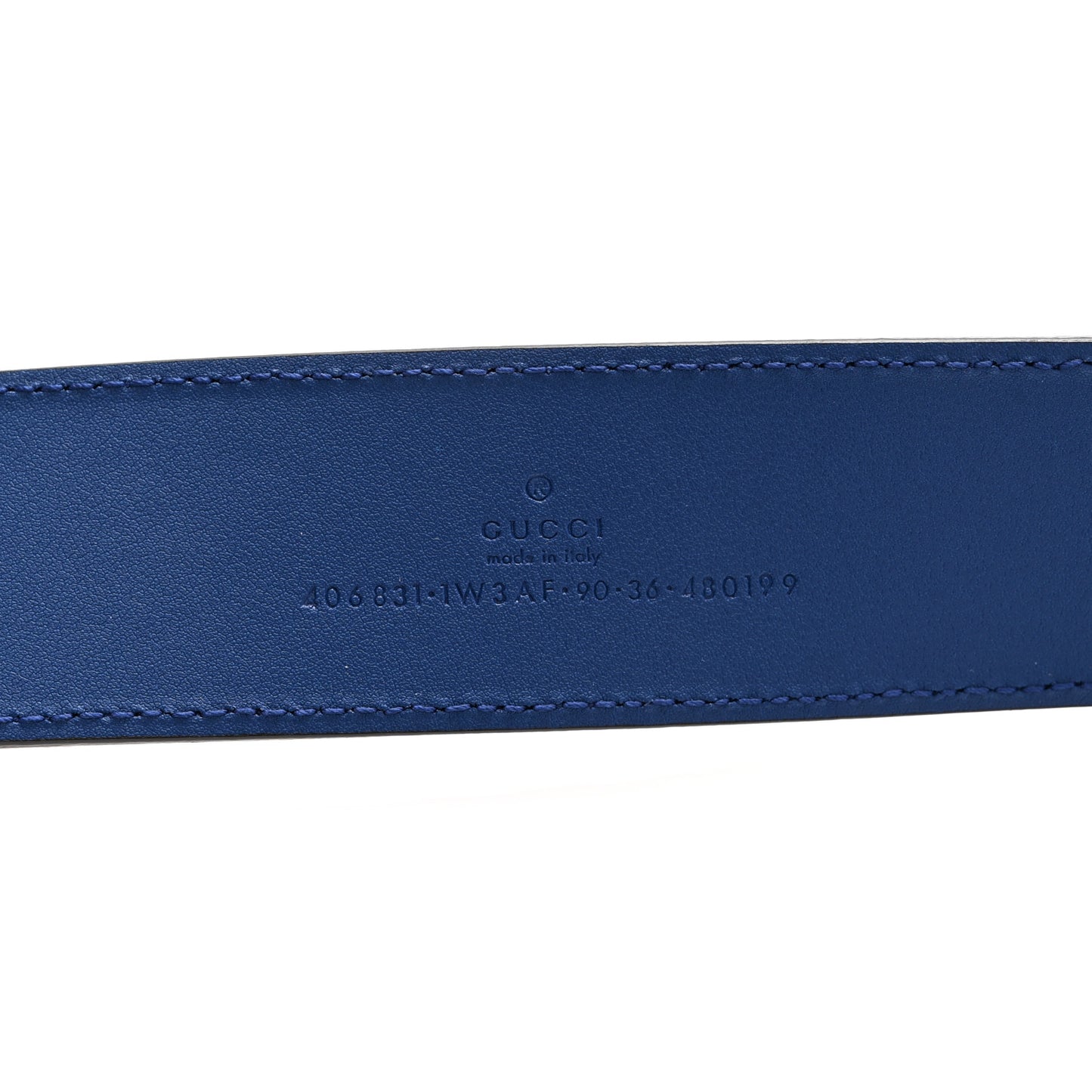 Calfskin GG Tennis Embossed Double G 40mm Belt 90 36 Intense Metal Blue
