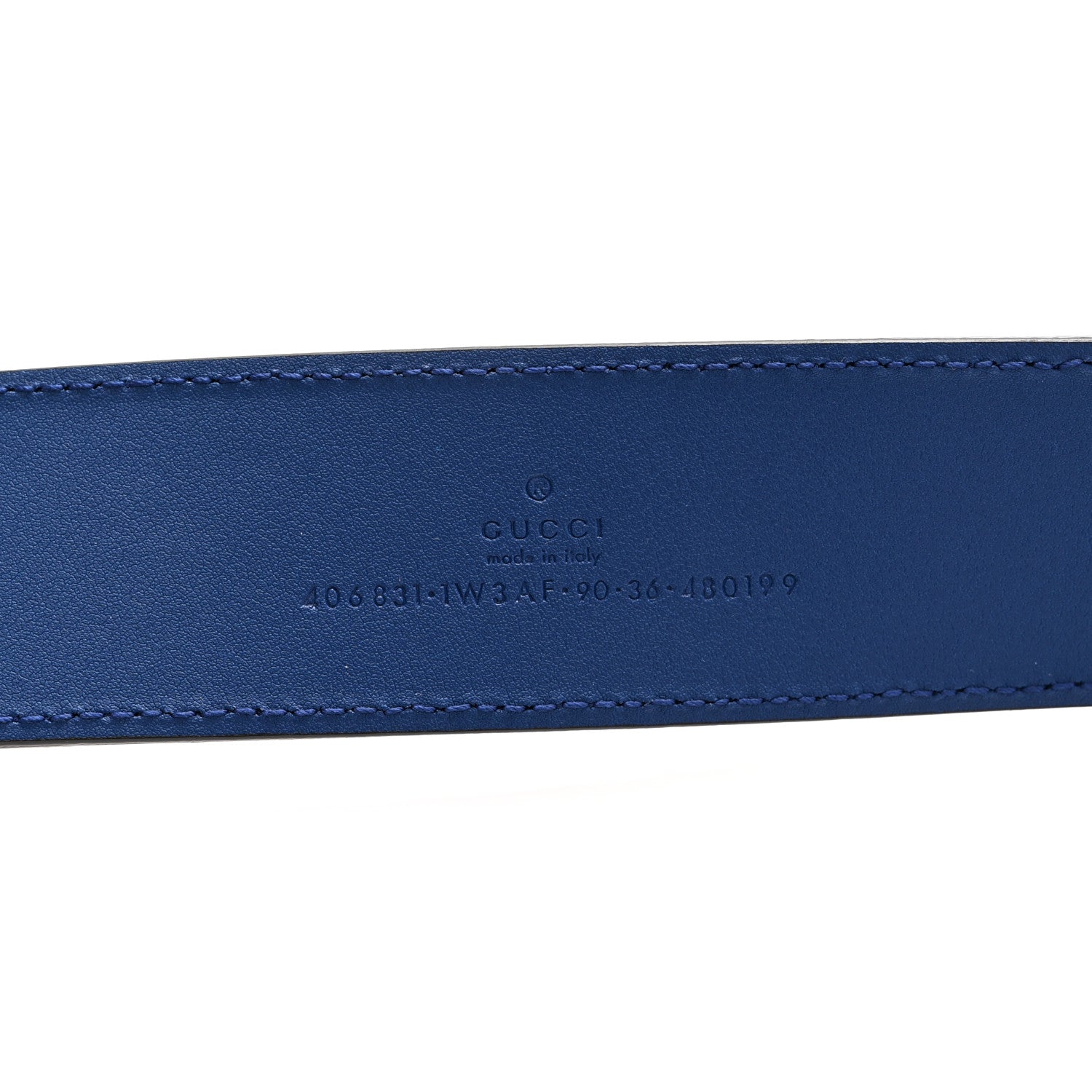 Gucci Calfskin GG Tennis Embossed Double G 40mm Belt 90 36 Intense Metal Blue 5 of 5