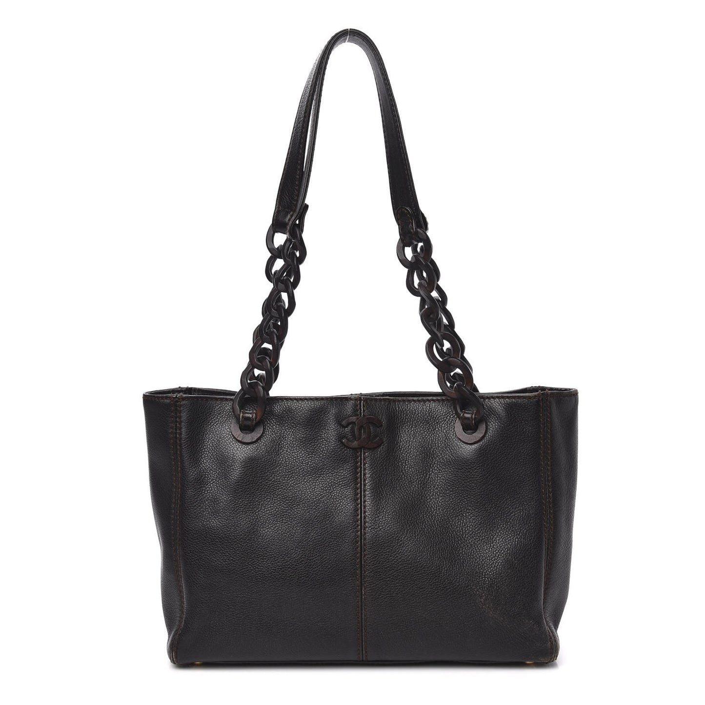 Calfskin Wood Chain Tote Black