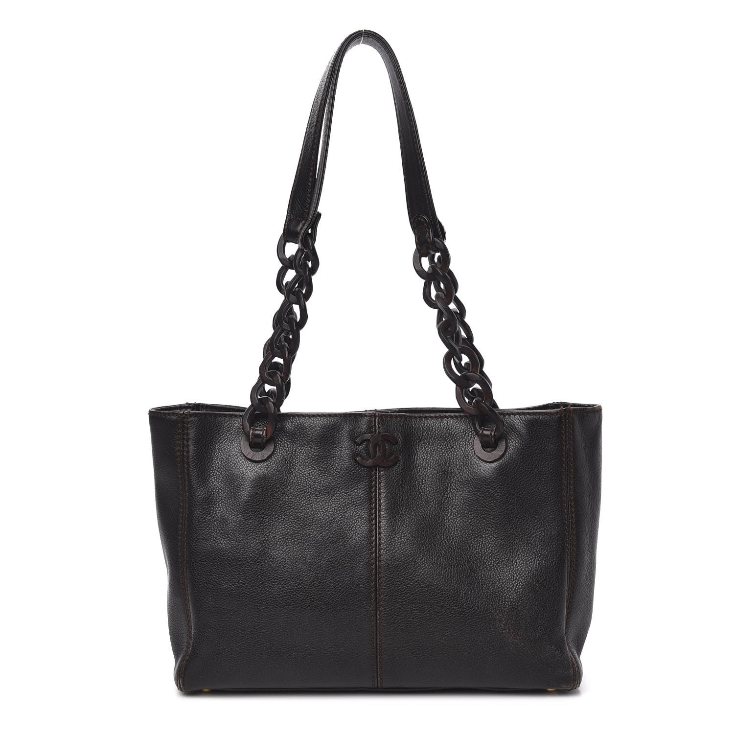 Chanel Calfskin Wood Chain Tote Black 1 of 15