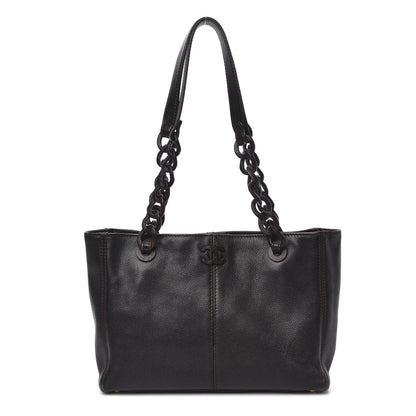 Chanel Calfskin Wood Chain Tote Black 1 of 15