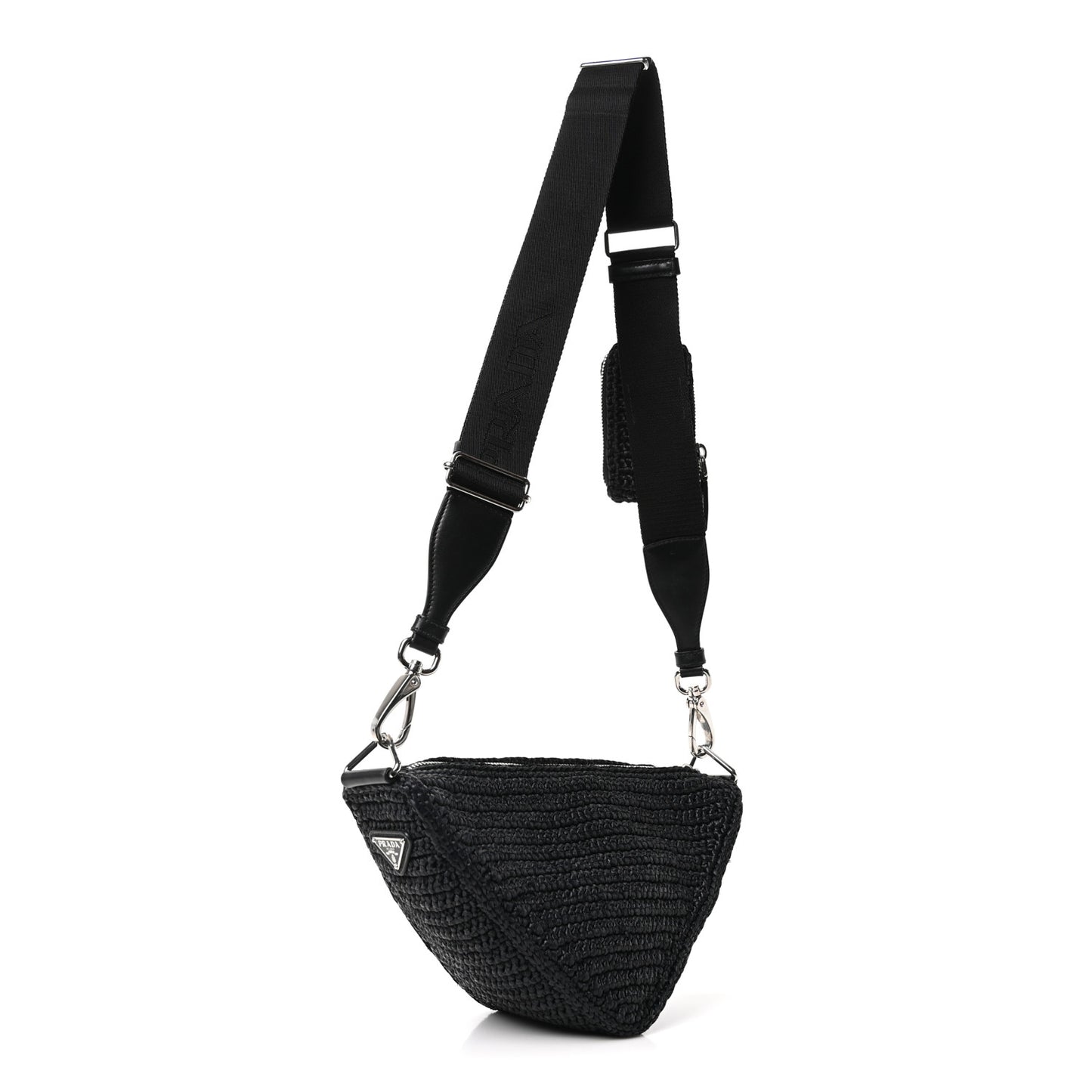 Yarn Raffia Effect Crochet Triangle Shoulder Bag Black