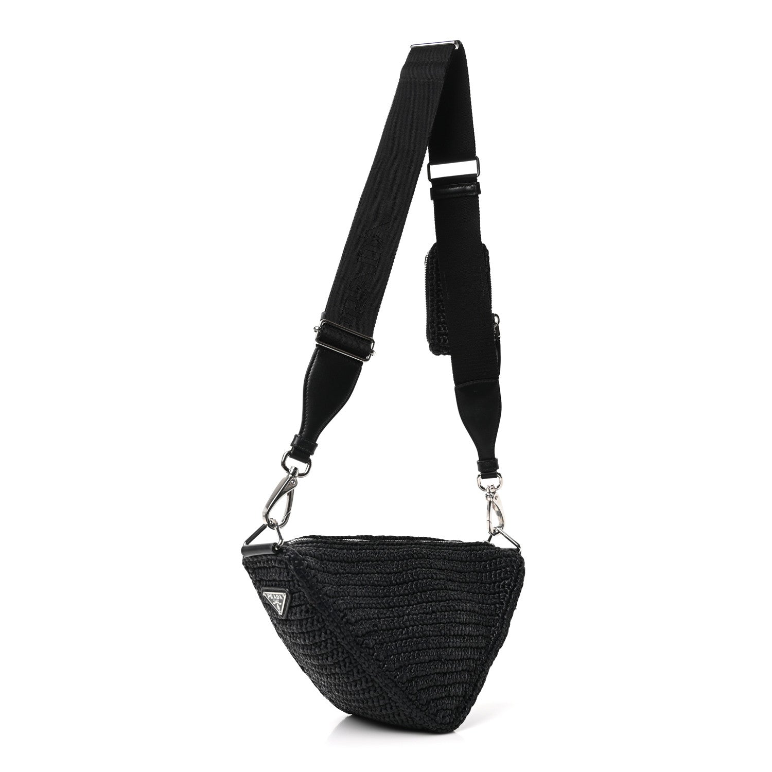 Prada Yarn Raffia Effect Crochet Triangle Shoulder Bag Black 3 of 10