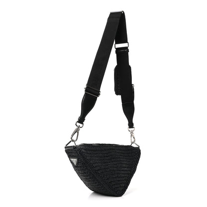 Prada Yarn Raffia Effect Crochet Triangle Shoulder Bag Black 3 of 10