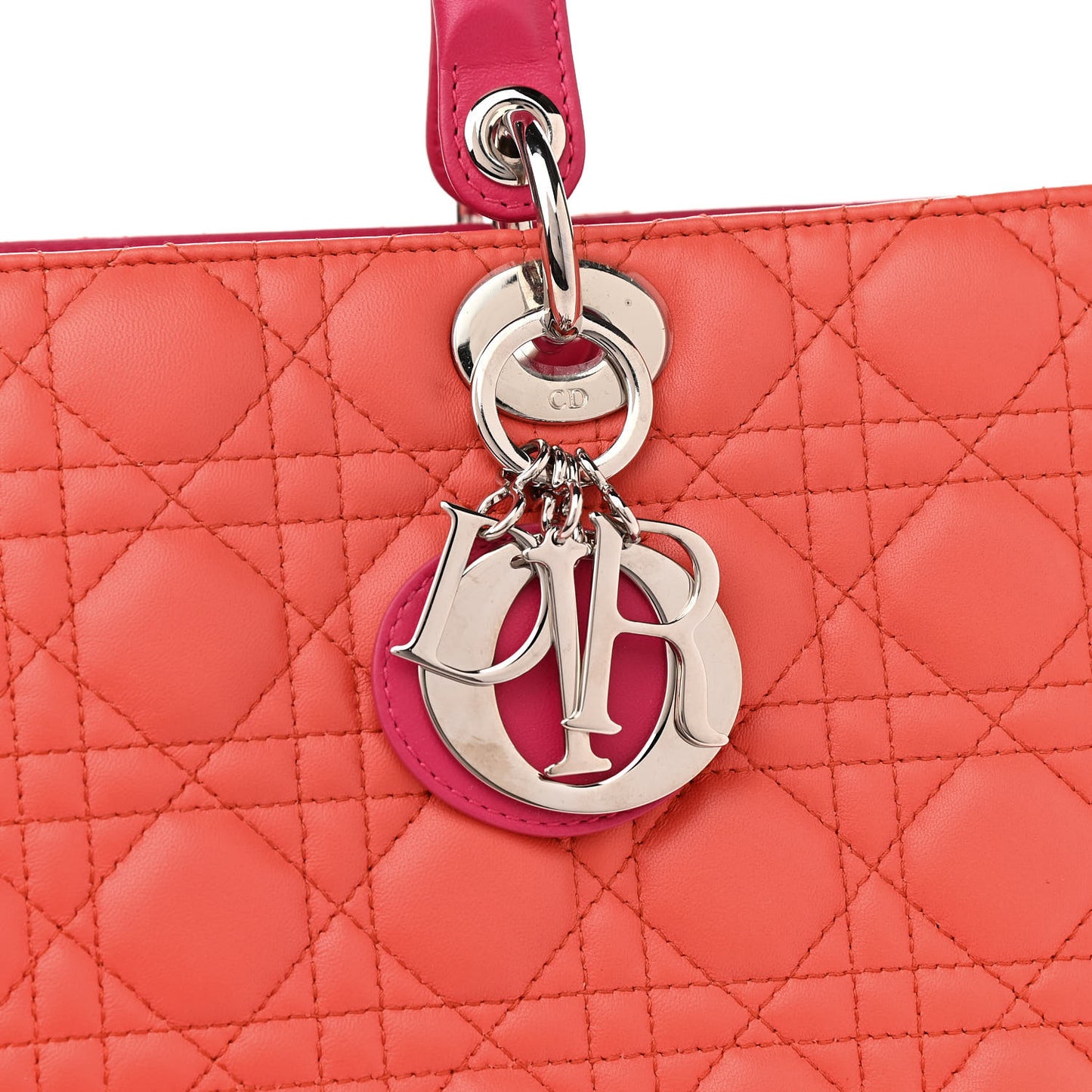 Lambskin Cannage Large Bi-Color Lady Dior Orange Fuchsia