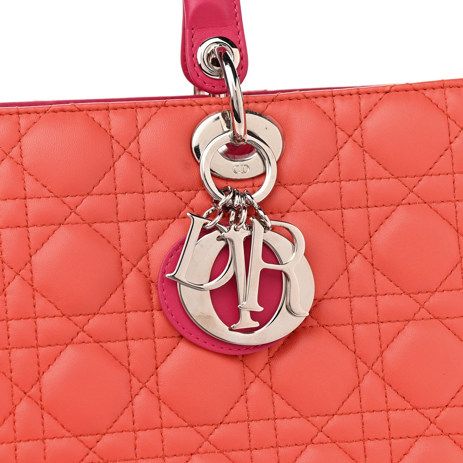 Christian Dior Lambskin Cannage Large Bi-Color Lady Dior Orange Fuchsia 8 of 13