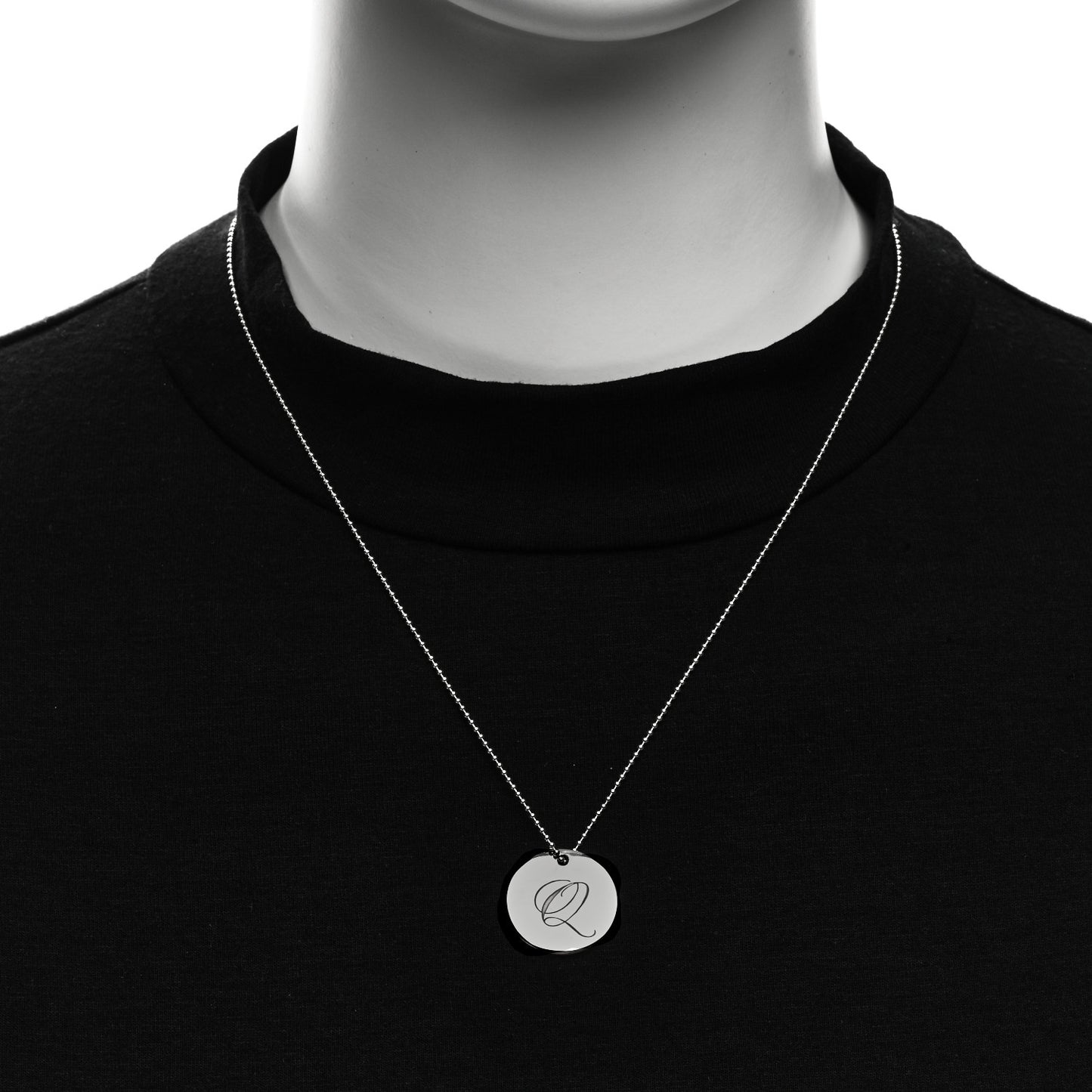 Sterling Silver Letter Q Disc Pendant Necklace