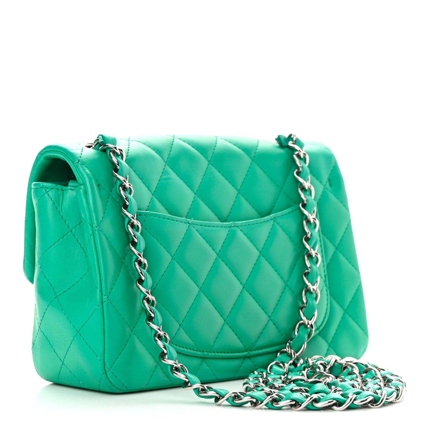 Lambskin Quilted Mini Rectangular Flap Green