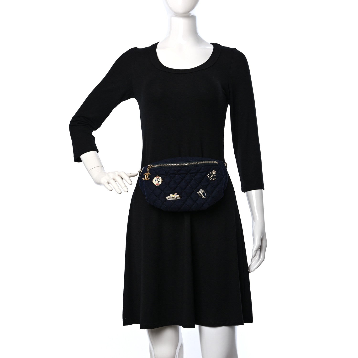 Chanel Wool Lambskin Quilted Paris Hamburg Charms Waist Bag Dark Navy 2 of 9