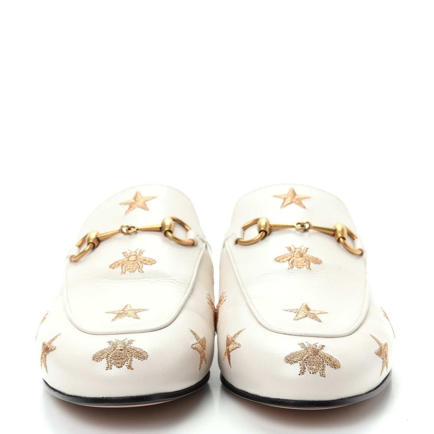 Goatskin Bee Star Embroidered Womens Princetown Slippers 38 Mystic White