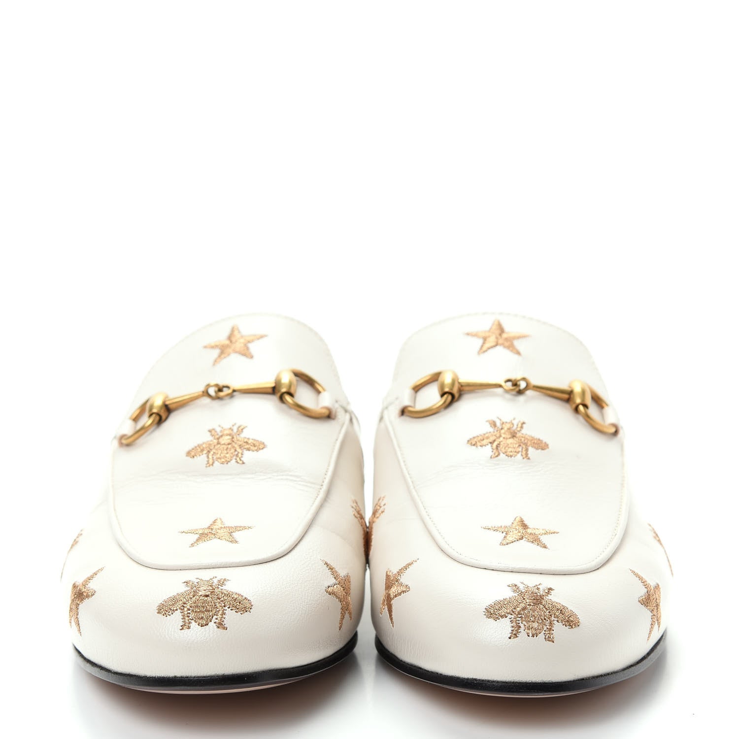 Gucci Goatskin Bee Star Embroidered Womens Princetown Slippers 38 Mystic White 2 of 11