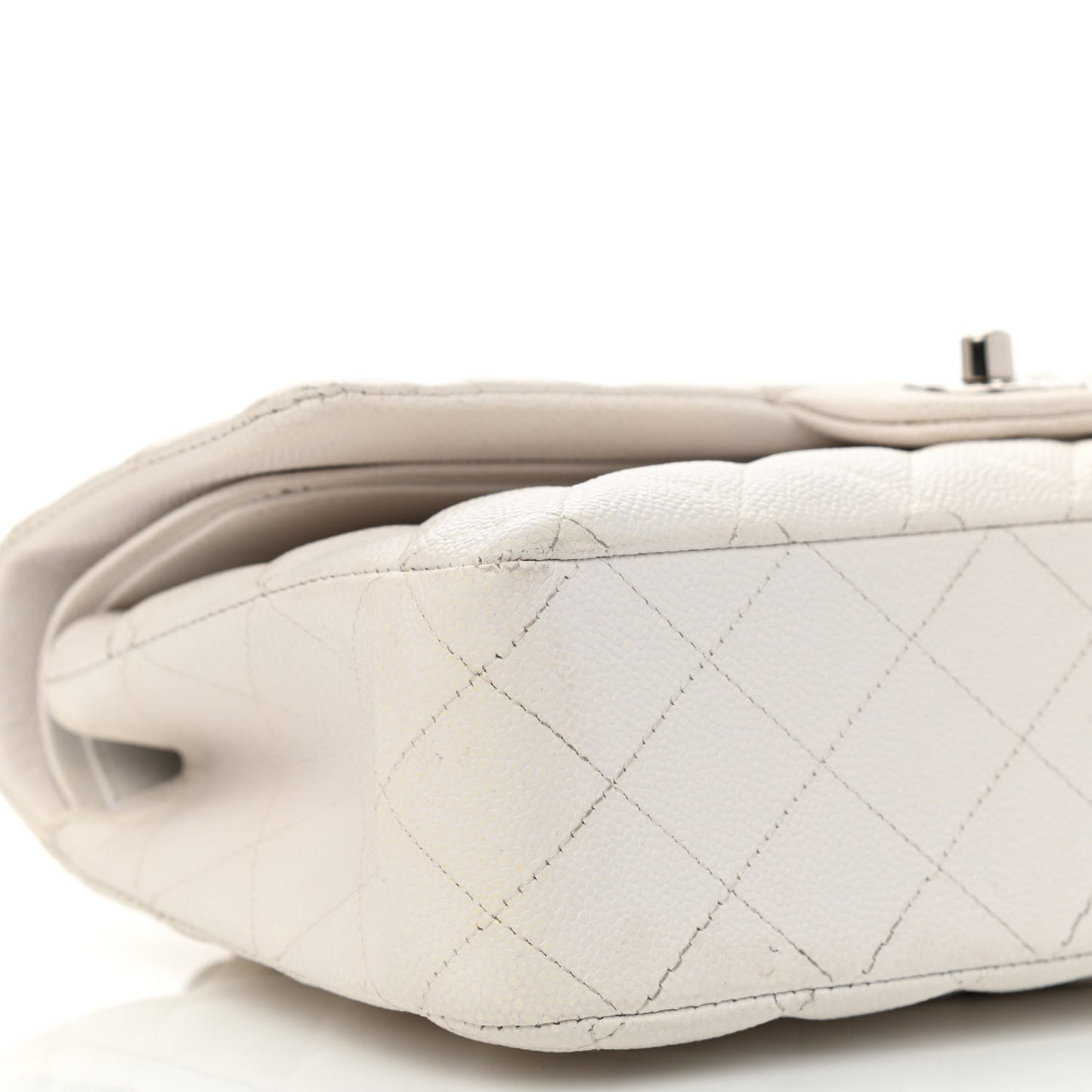 Caviar Quilted Medium Double Flap White