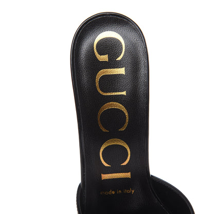 Gucci Polished Calfskin Scarlet Mid Heel Slide Sandals 36 Black 6 of 9