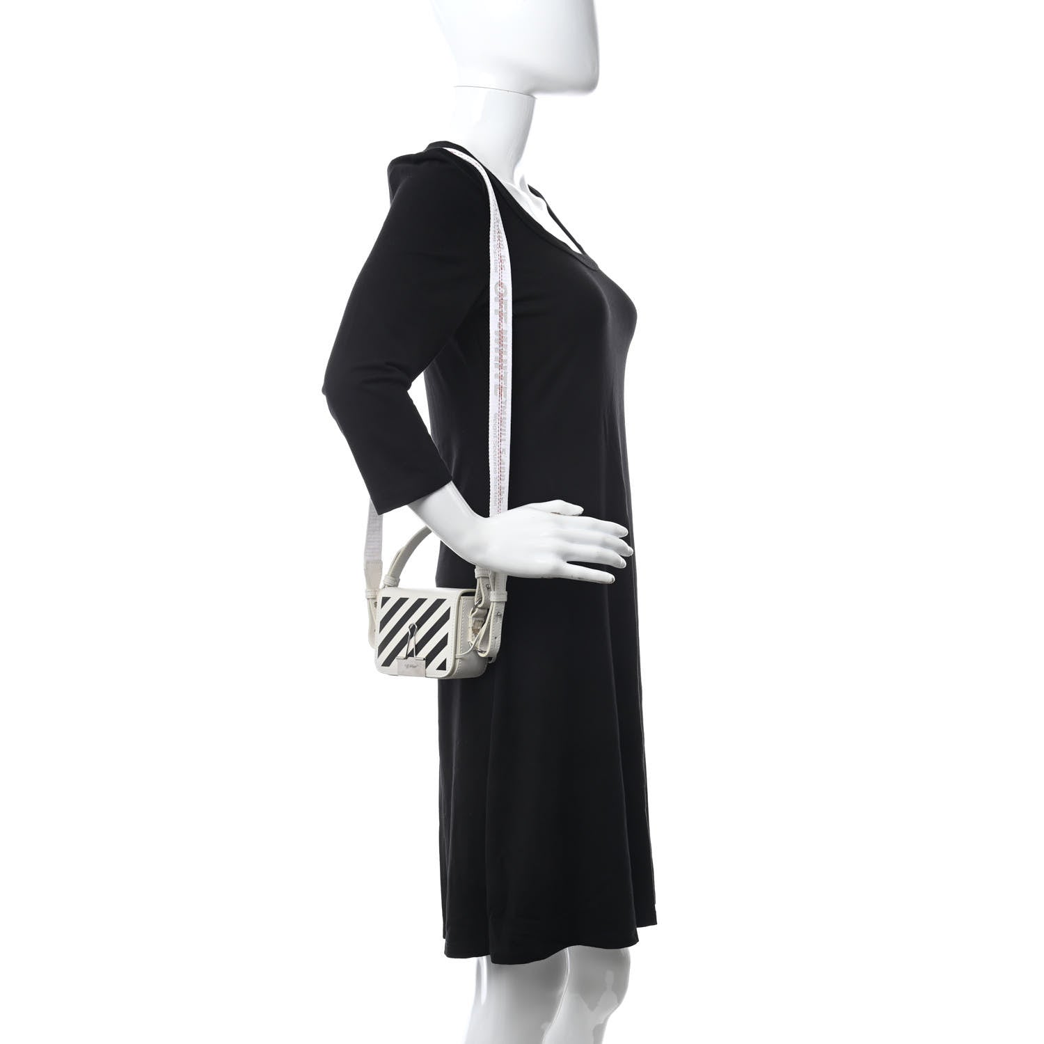 Off-White Saffiano Striped Baby Flap White Black 2 of 11