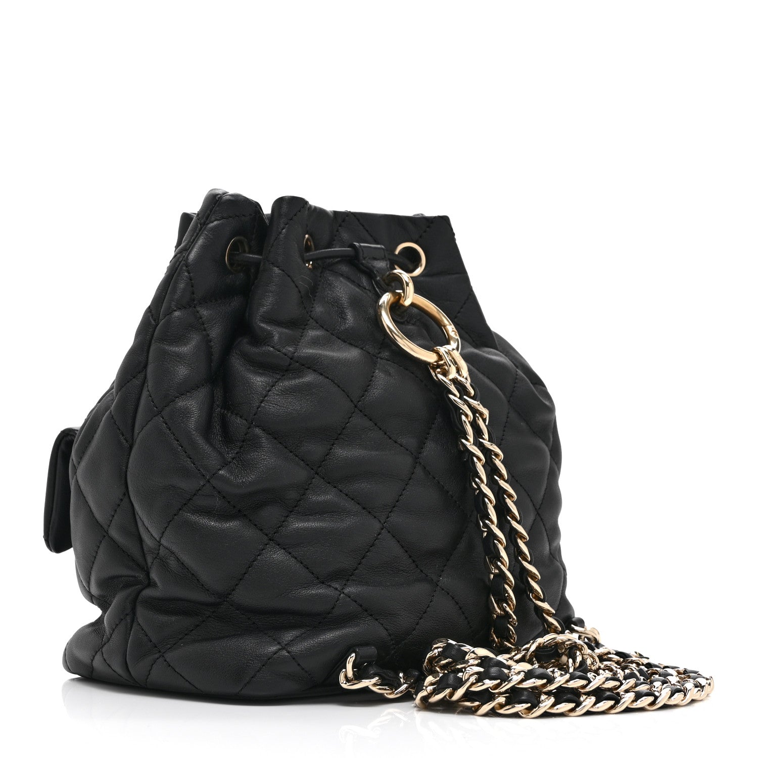Chanel Lambskin Quilted Double Pocket Drawstring Backpack Black 3 of 10