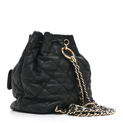 Chanel Lambskin Quilted Double Pocket Drawstring Backpack Black 3 of 10