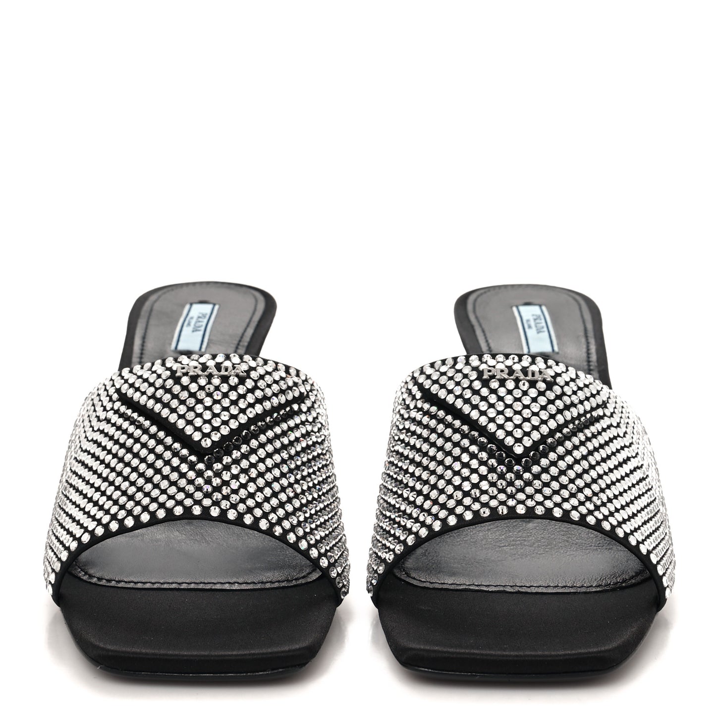 Satin Crystal Logo 65mm Slide Sandals 41 Cristal