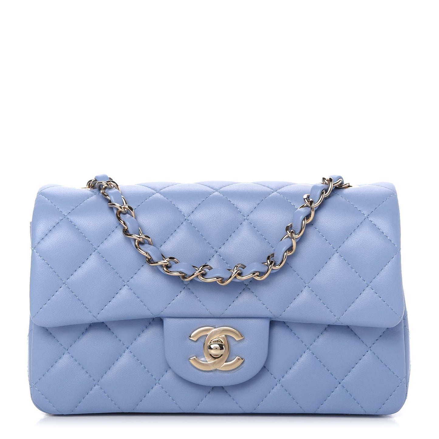 Lambskin Quilted Mini Rectangular Flap Light Blue
