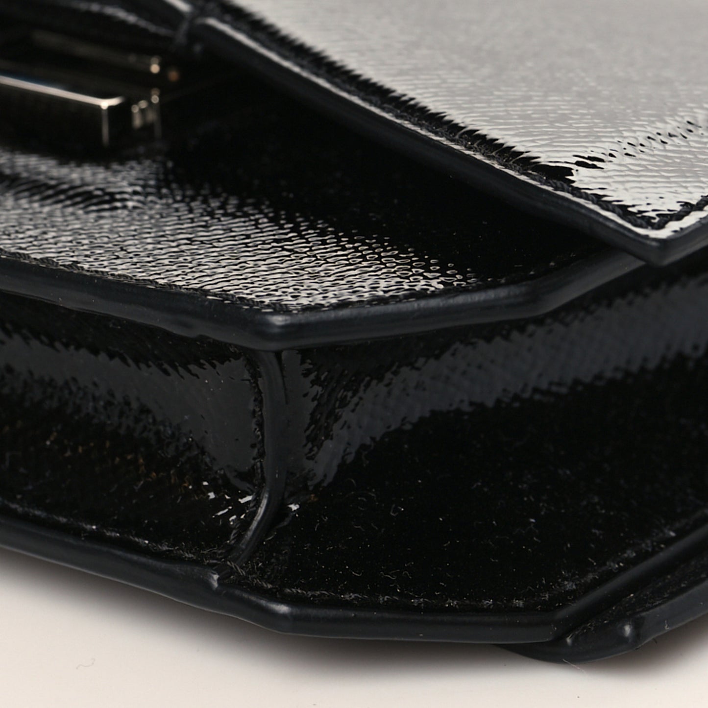 Patent Calfskin Bow Cut Chain Wallet Black