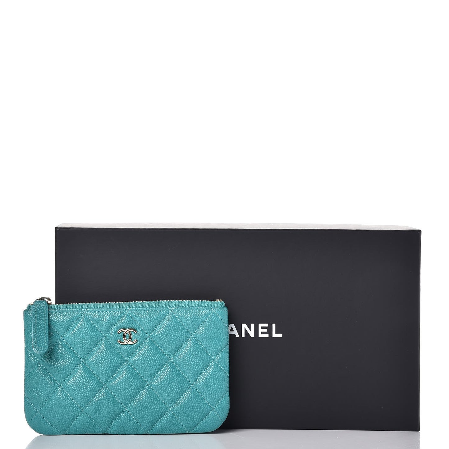 Caviar Quilted Small Cosmetic Case Turquoise