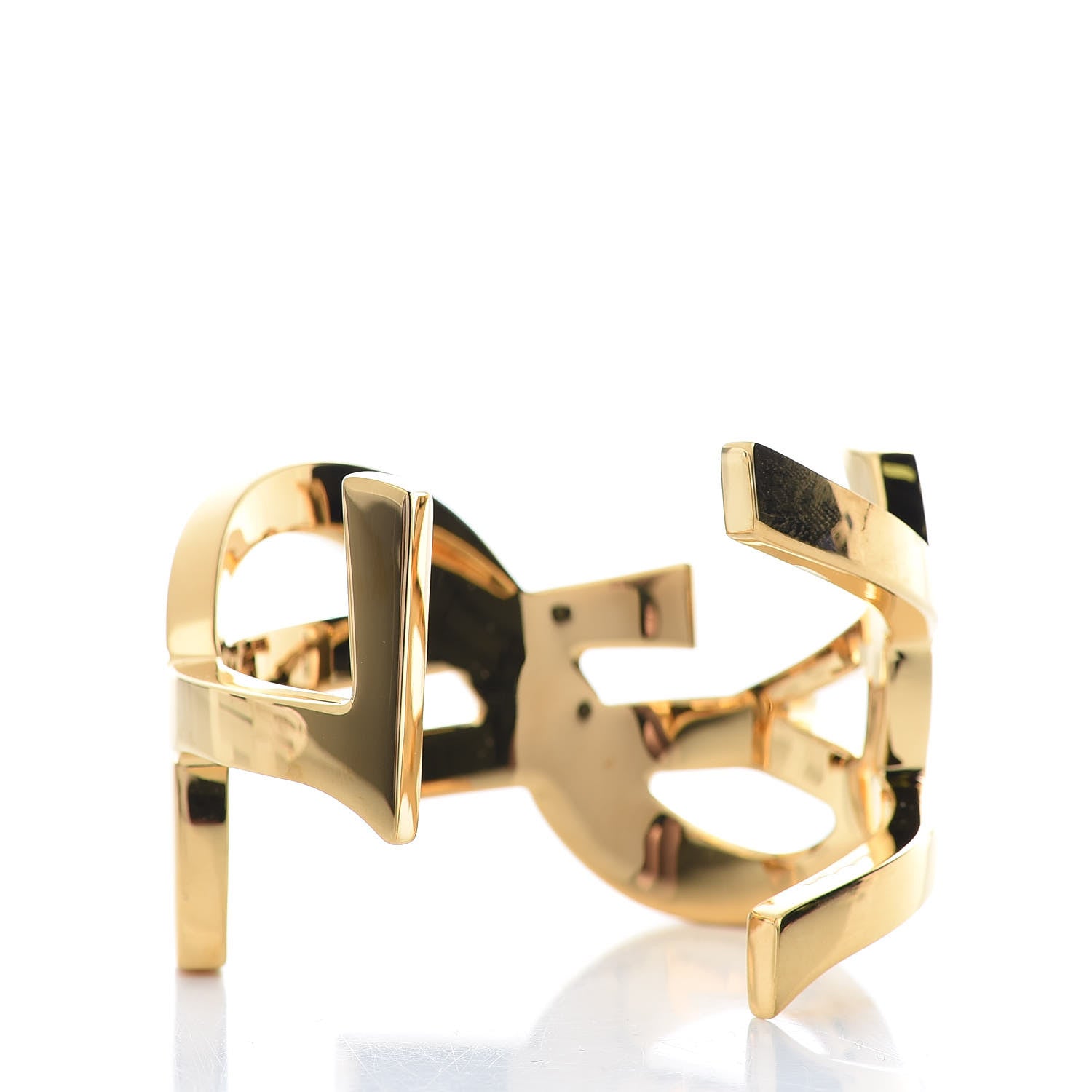 Saint Laurent Brass Monogram Medium Cuff Bracelet Gold 3 of 5