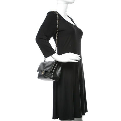 Chanel Lambskin Chevron Quilted Medium Double Flap Black 3 of 11