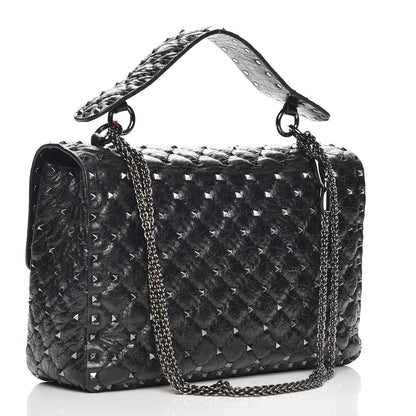 Valentino Garavani Craquele Nappa Large Rockstud Spike Shoulder Bag Nero Black 3 of 6