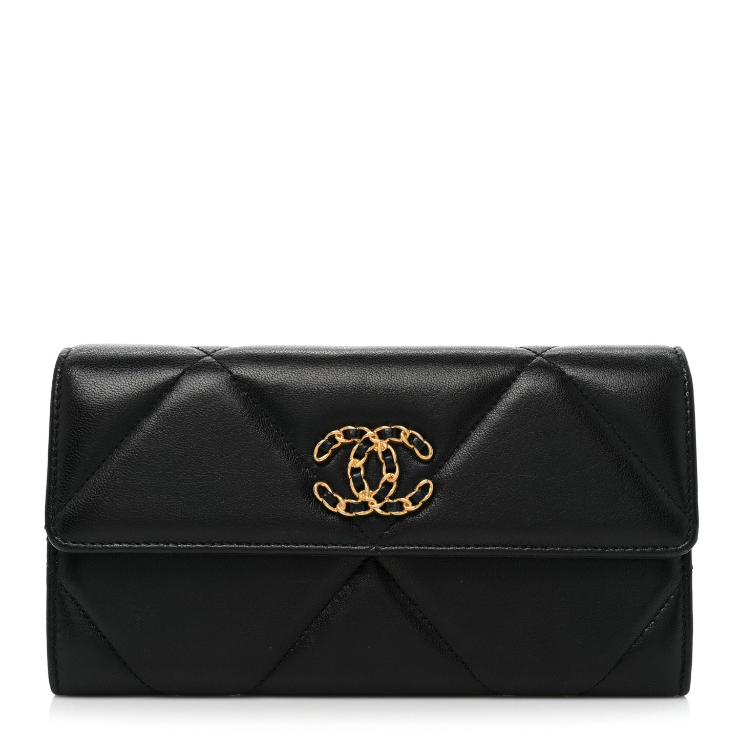 Lambskin Quilted Chanel 19 Flap Wallet Black