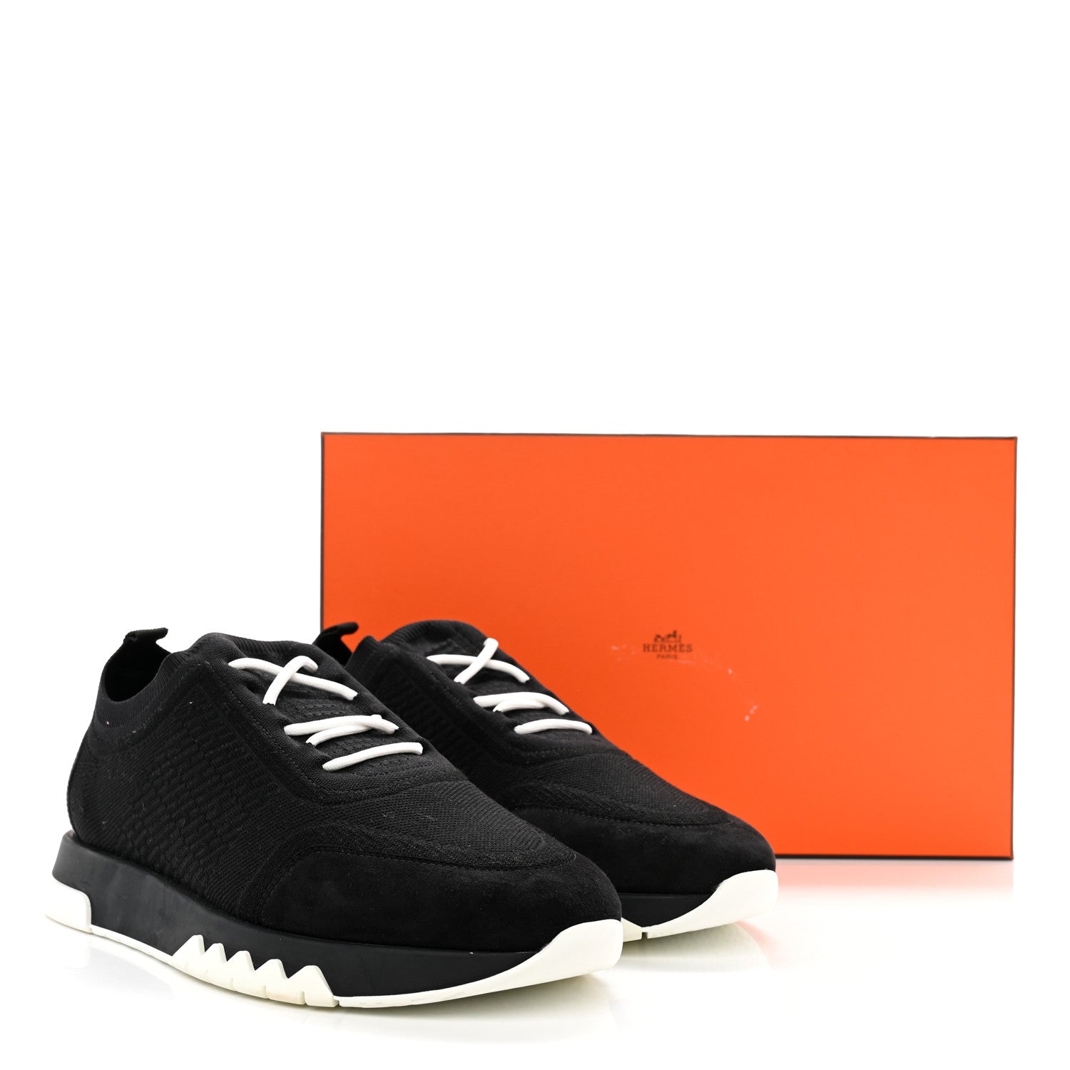 Hermes Technical Canvas Calfskin Goatskin Womens Addict Sneakers 39 Black White 8 of 8