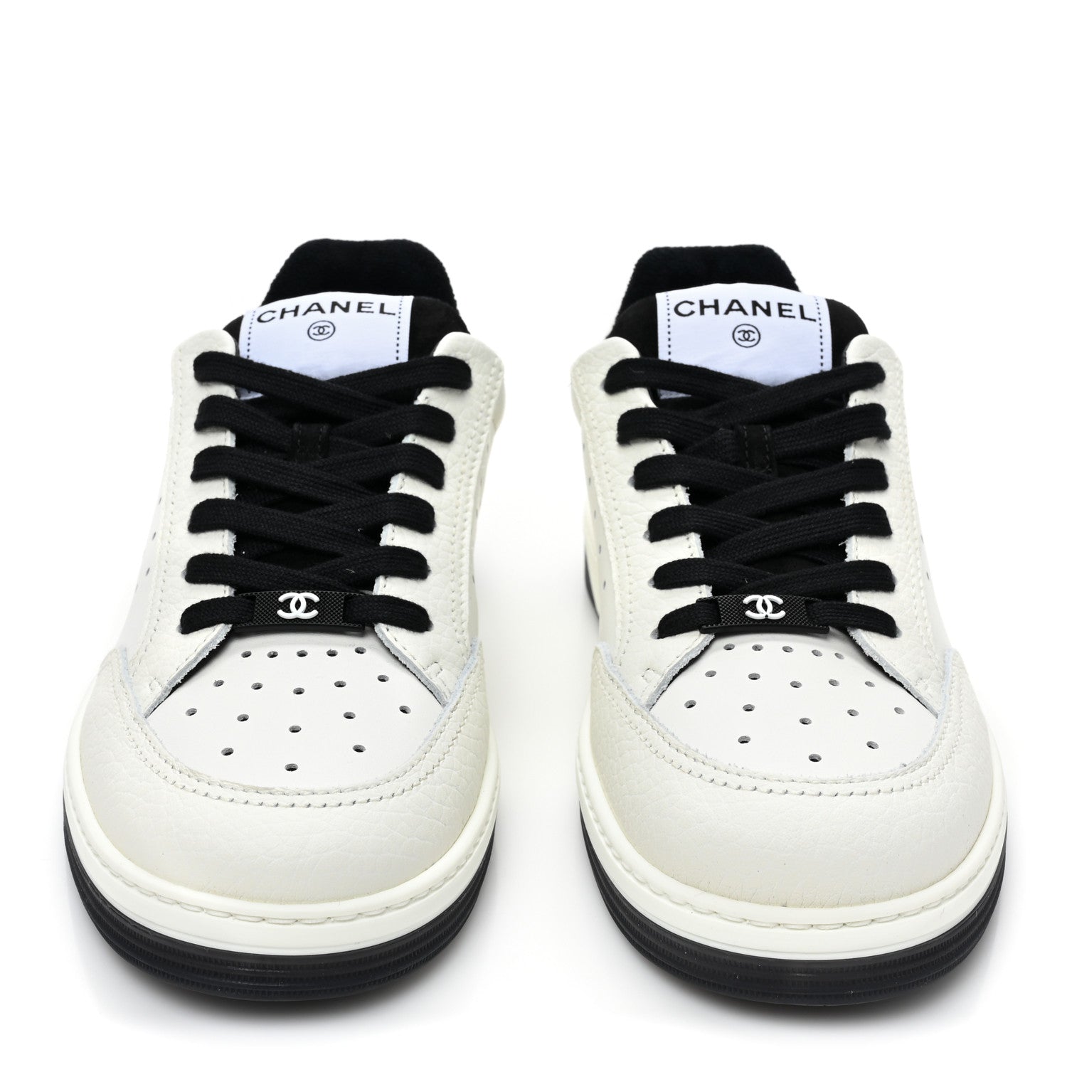 Chanel Grained Calfskin Fabric Womens Logo Sneakers 39 White Black 2 of 10