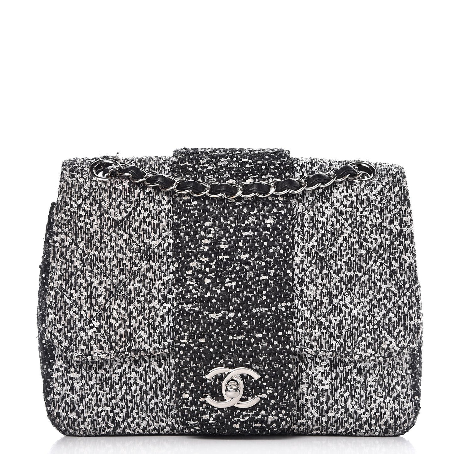 Tweed Sequin Small Elementary Chic Flap Black White