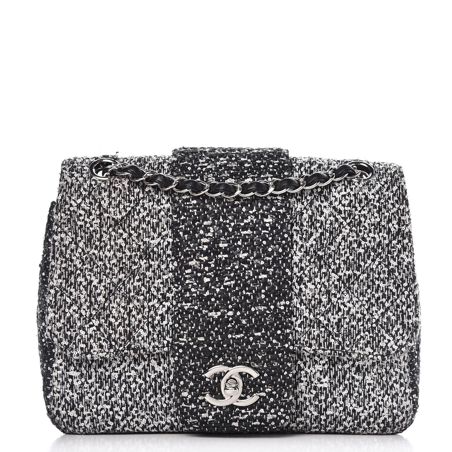 Chanel Tweed Sequin Small Elementary Chic Flap Black White 1 of 9