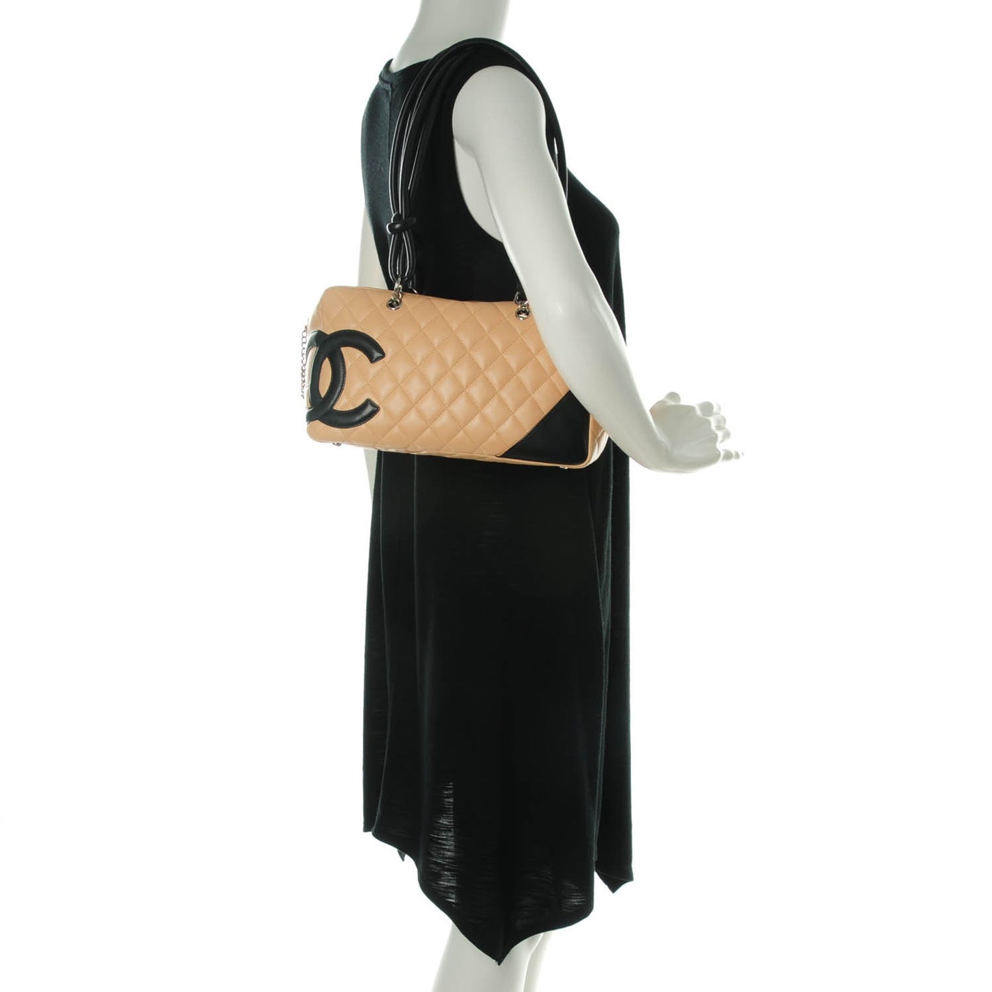 Calfskin Quilted Large Cambon Bowler Beige Black
