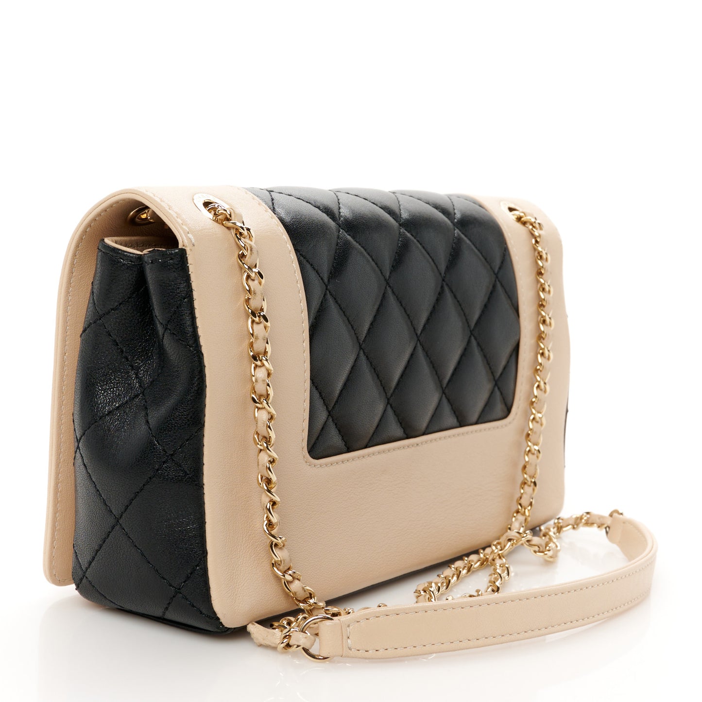 Sheepskin Quilted Medium Vintage Mademoiselle Flap Beige Black