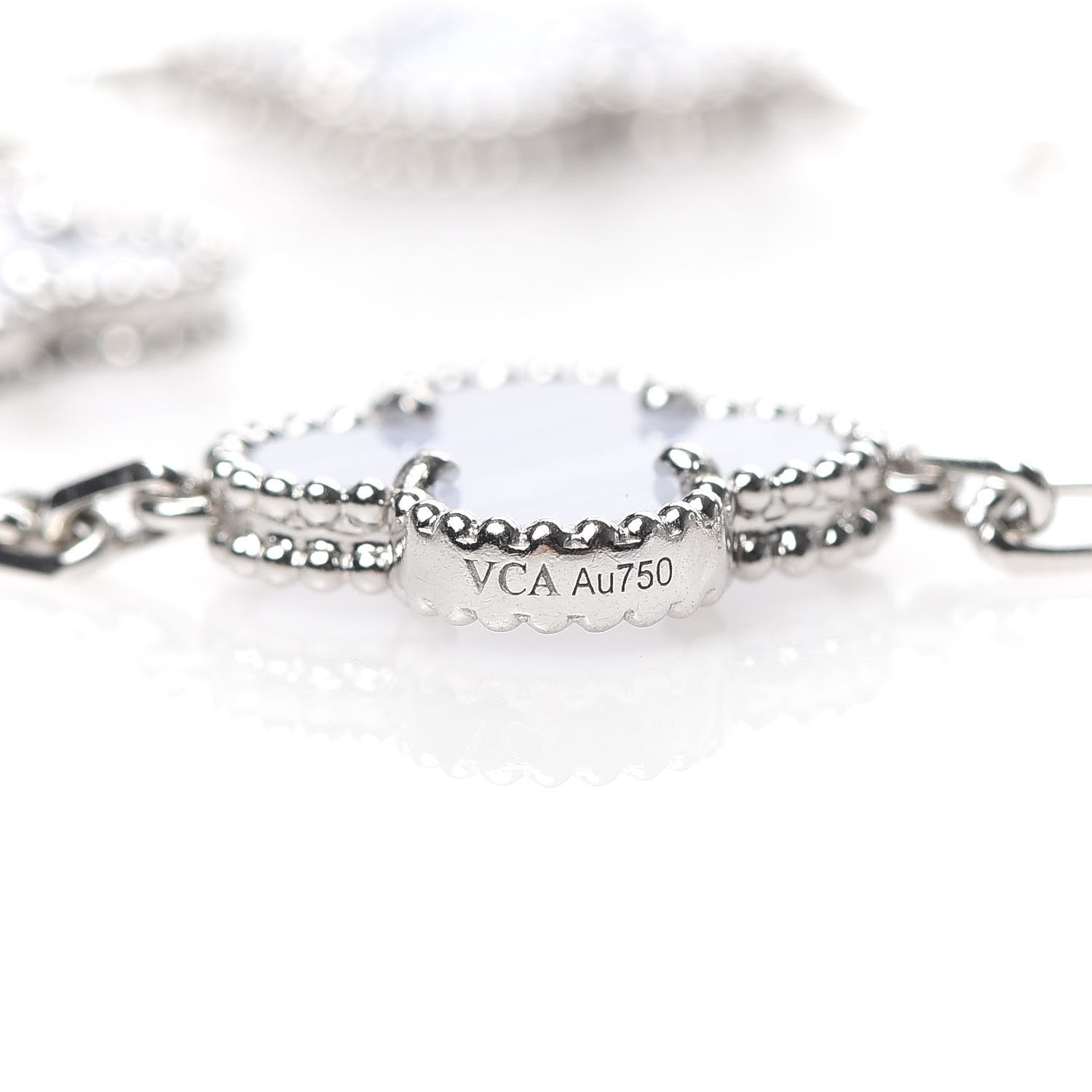 Van Cleef & Arpels 18K White Gold Chalcedony 5 Motifs Vintage Alhambra Bracelet 5 of 6