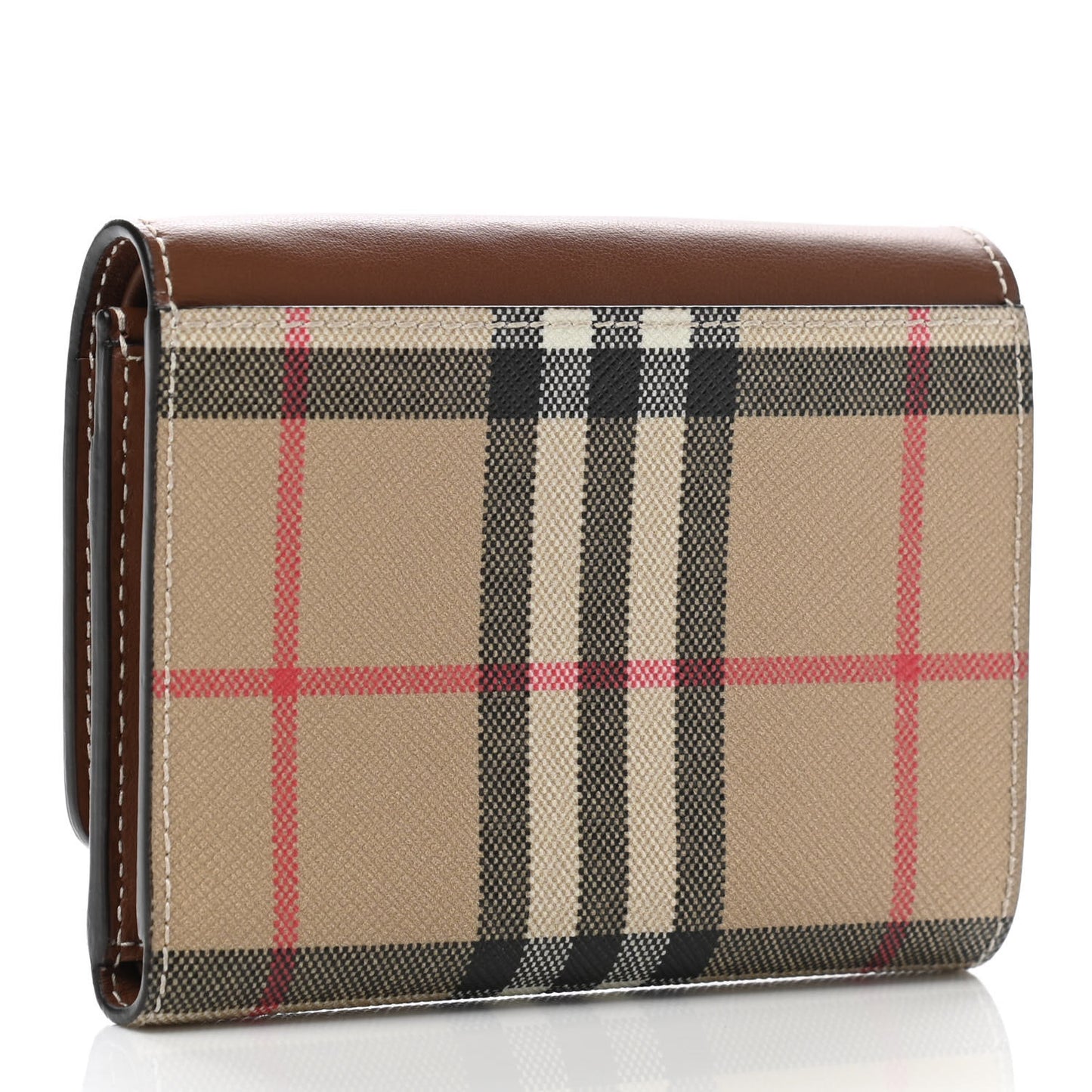 Grainy Calfskin Vintage Check Small Folding Wallet Archive Beige Tan